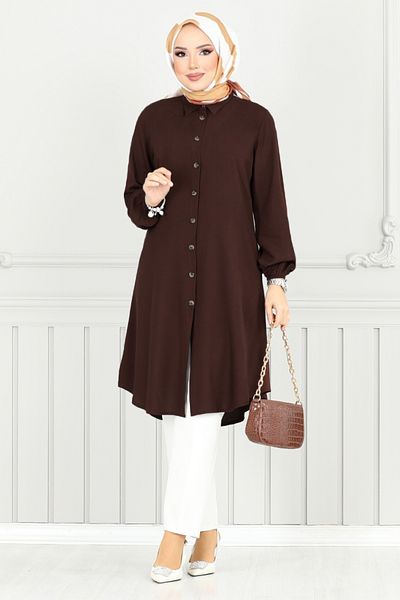 ModaMerve Front Buttoned Tunic 0171Bgs895-M Brown