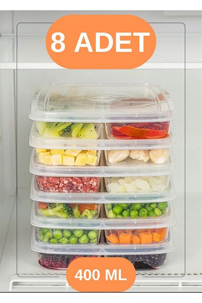 Palica Set of 8 Refrigerator Organizer Microwave and Freeze Suitable Storage Containers 8 X 400 ml Organizer
