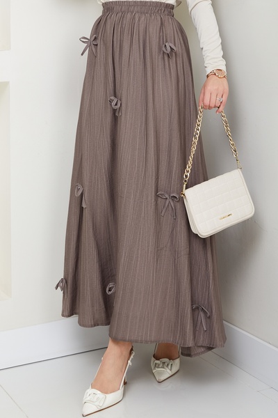 InStyle Fiyonk Detay Beli Lastikli Vizon Etek