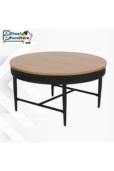 PixelsFurniture Pixel Furniture Round Coffee Table with Wood Top and Metal Ends