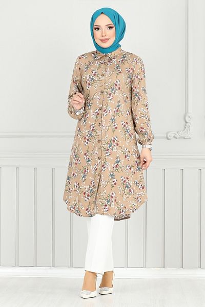 ModaMerve Floral Patterned Hijab Tunic 0174Bgs895-M Vision