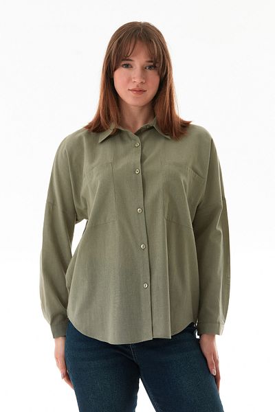 Fulla Moda Βασικό πουκάμισο διπλής τσέπης oversize