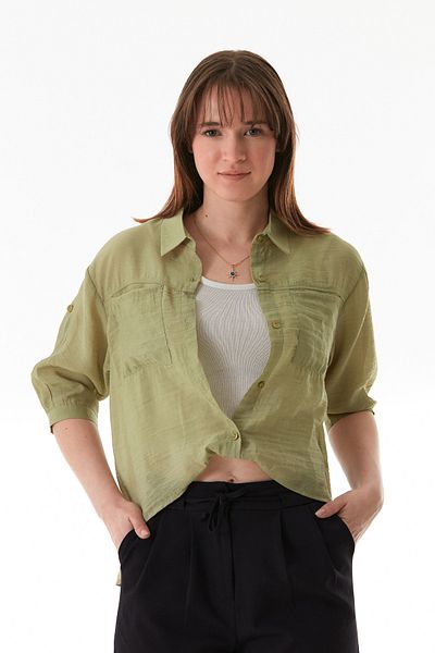 Fulla Moda Basic Body Λεπτομερές πουκάμισο με διπλή τσέπη