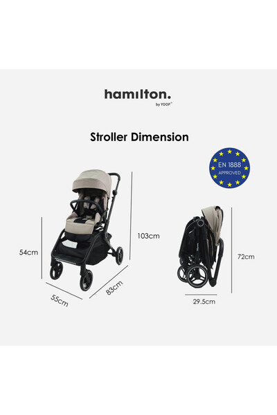 HAMILTON by Yoop T1 Baby Stroller, 360° Rotating Seat, MagicFold™ Technology, Khaki
