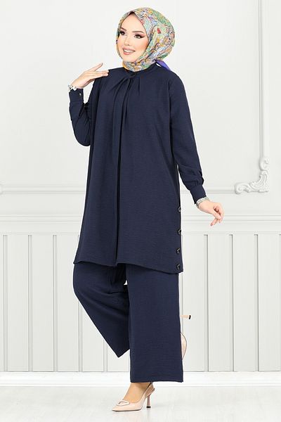 ModaMerve Σετ Hijab με κρυφό κουμπί 3100HBS932-M Navy