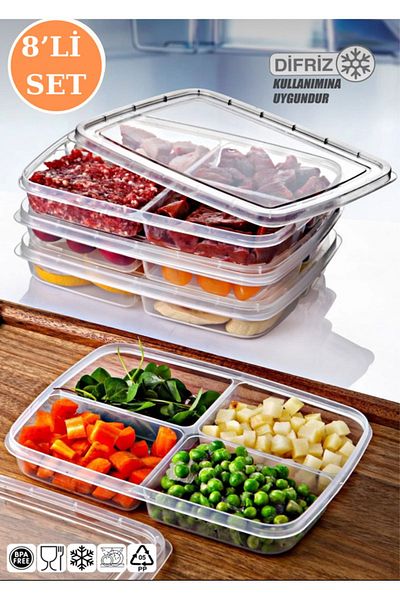 Palica Set of 8 Refrigerator Organizer Microwave and Freeze Suitable Storage Containers 8 X 400 ml Organizer