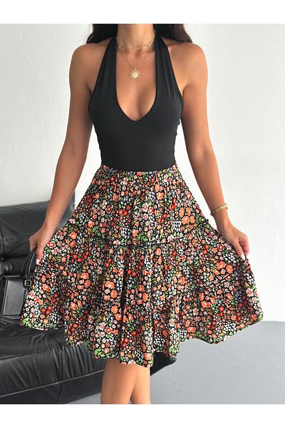 MaxiMor Women S Stylish Floral Print High Waist Skirt - A-Line, Knee Length, Spring/Summer Fashion
