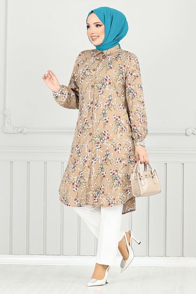 ModaMerve Floral Patterned Hijab Tunic 0174Bgs895-M Vision