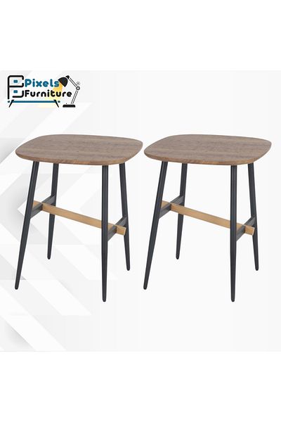 PixelsFurniture Set of 2 sturdy square side tables from Pixel Furniture for coffee with wood top and metal bases