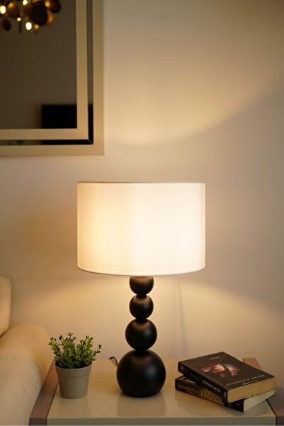 retro home design Siyah Ayaklı Silindir Beyaz Renk Kumaşlı Masa Lambası Abajur Salon Yatak Odası