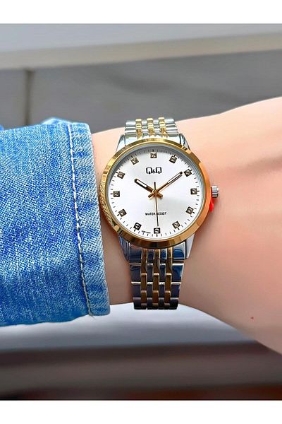 Q&Q Women's Metal Cord Double Color Stone Dial Wrist Watch