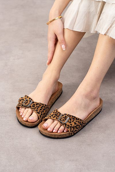 Uniqueqoop Rio-S Genuine Leather Cork Sole Orthopedic Women's Slippers