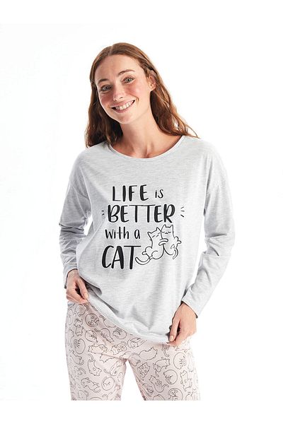 LC Waikiki Set pijamale pentru femei LCW DREAM roz cu mâneci lungi imprimate