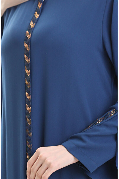 sefamerve Large Size Striped Ferace 2038-01 Indigo