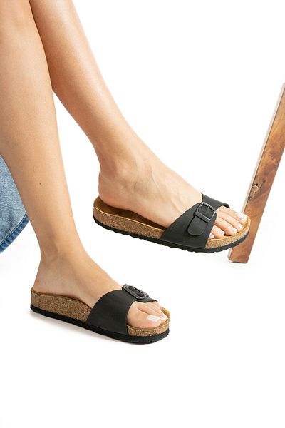 Uniqueqoop Rio-S Genuine Leather Cork Sole Orthopedic Women's Slippers