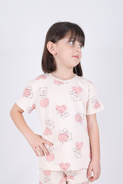 koza iç giyim Girl's Cotton Heart Patterned Pajama Set