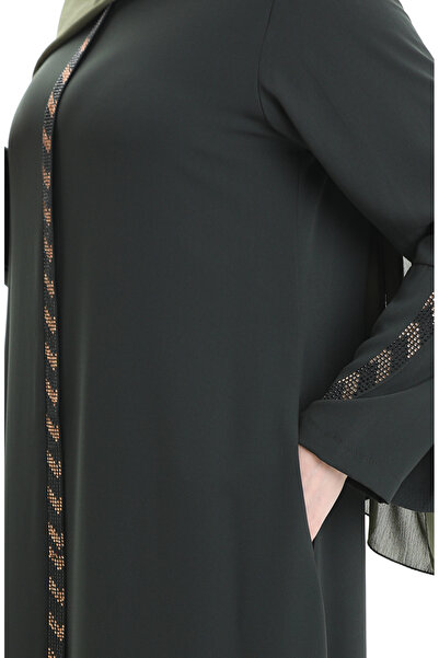 sefamerve Large Size Striped Ferace 2038-04 Khaki