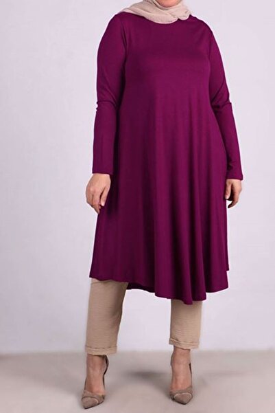 Eslina 28016 Large Size mevlana Tunic - Plum ComBed Cotton