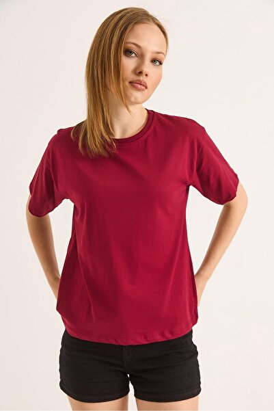 Raneel Kazançlı Alışveriş Tricou cu mânecă scurtă cu decolteu roșu Claret