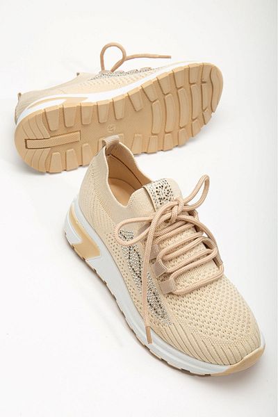 Lal Shoes & Bags Tricotaje Bean Stone Pantofi sport damă -crem