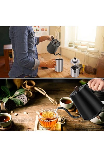ET-LIFE Electric Gooseneck Kettle 0.8L, Automatic Temperature Control and Constant Temperature, 1000W Black