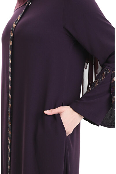 sefamerve Large Size Striped Ferace 2038-03 Plum