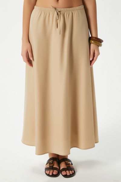 Ritnice Women's Seaside Mink Lined Elastic Waist Woven Long Skirt with Pockets