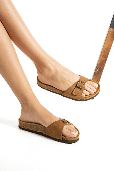 Uniqueqoop Rio-S Genuine Leather Cork Sole Orthopedic Women's Slippers