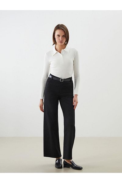 LC Waikiki Pantaloni de damă din blugi Wideleg cu centură în talie (S5)
