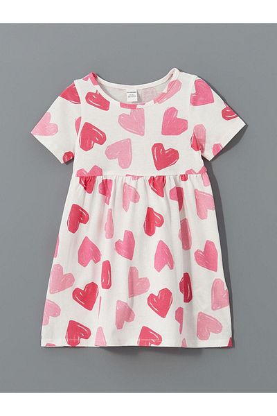 LC Waikiki Crew Neck Printed Girl's Combed Cotton Dress (S5)