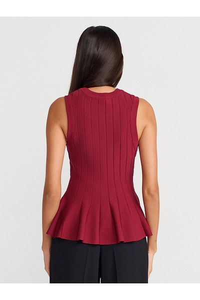 Dilvin 10740 Crew Neck Flounce Knitwear Blouse-Light Claret Red
