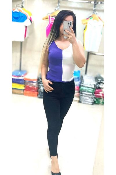 Butik Women's Thick Strap Two Color V Neck Crop