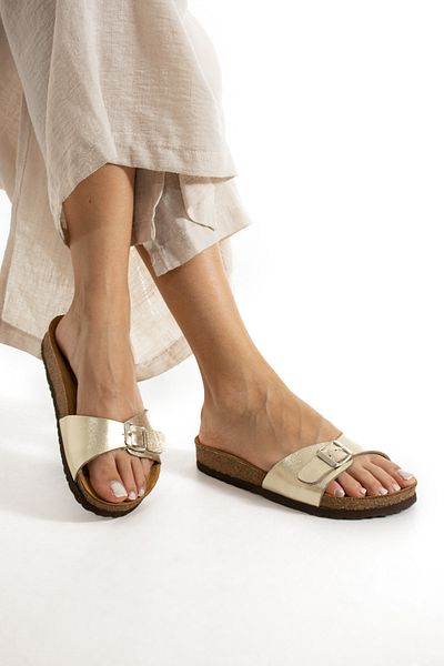Uniqueqoop Rio-S Genuine Leather Cork Sole Orthopedic Women's Slippers