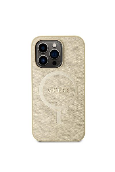 Guess Iphone 15 Pro Max Saffiano Magsafe Case, - Gold