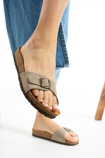 Uniqueqoop Rio-S Genuine Leather Cork Sole Orthopedic Women's Slippers