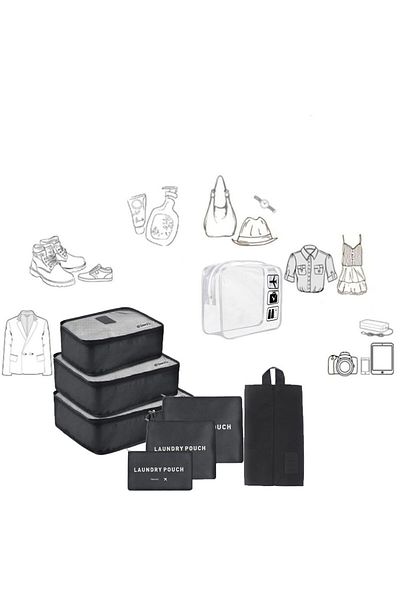 Quasar & Co. Set 7 Huse Organizare Bagaj Cu Gentuta Cosmetice, Accesorii Valiza/troler, Negru