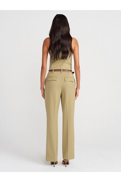 Dilvin 71656 Belted Straight Fit Trousers-Cağla