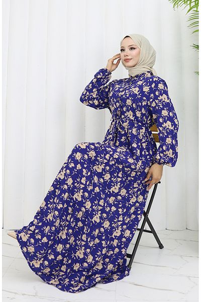 sefamerve Φόρεμα με μοτίβο από ύφασμα βισκόζης 0053-02 Navy Blue