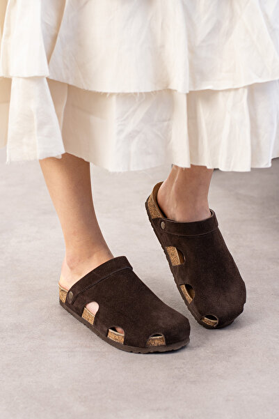 Uniqueqoop Dublin Genuine Leather Cork Sole Orthopedic Unisex Slippers