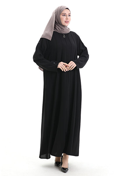 sefamerve Large Size Sewing Piece Zippered Ferace 6177-01 Black