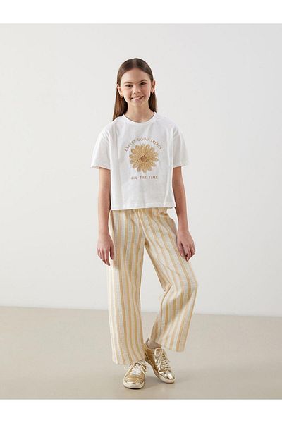 LC Waikiki Crew Neck Floral Girls' T-Shirt and Pants