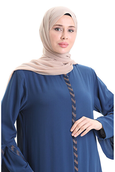 sefamerve Large Size Striped Ferace 2038-01 Indigo