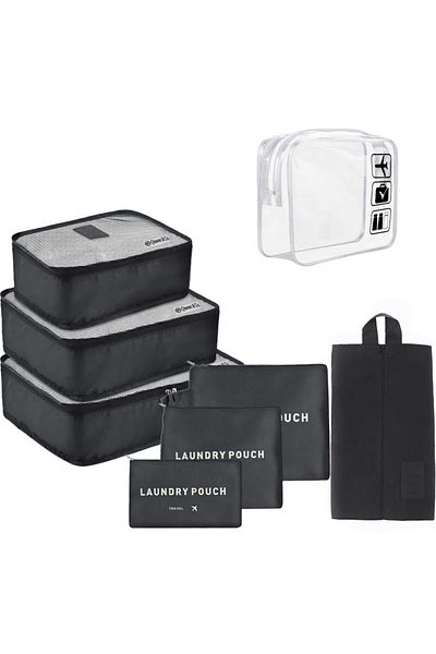 Quasar & Co. Set 7 Huse Organizare Bagaj Cu Gentuta Cosmetice, Accesorii Valiza/troler, Negru