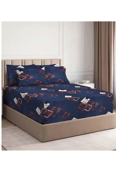 BSB HOME Premium Glace Cotton 180 TC King Fitted Bedsheet Set with 2 Pillow Covers - 72x78+10 Inch – Blue