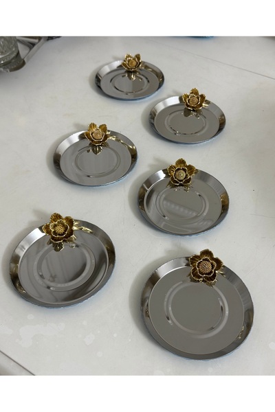 Elzemm store PASLANMAZ ÇELİK GÜMÜŞ RENK 6 ADET PAPATYA ÇİÇEKLİ ÇAY TABAĞI