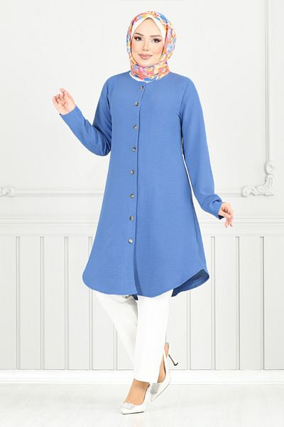 ModaMerve Μπροστινό Κουμπί Aerobin Tunic 2034BM1076-M Indigo