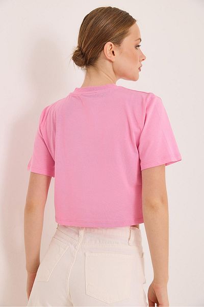 Raneel Kazançlı Alışveriş Tricou Crop din bumbac brodat roz