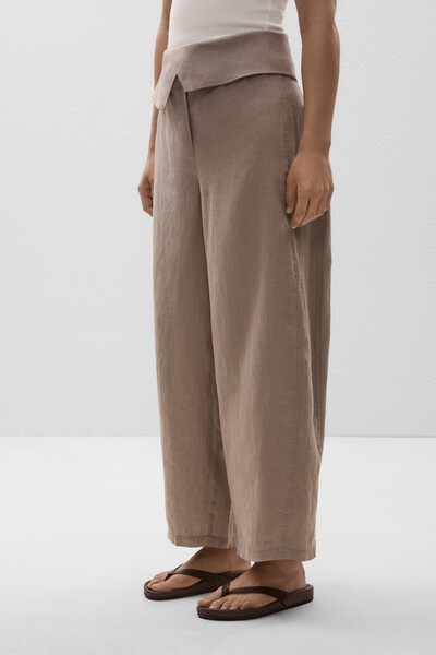 Oysho 100% Linen Foldover Waist Trousers