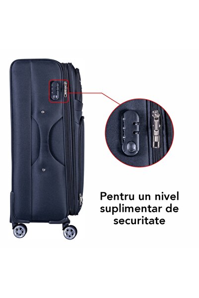 Naimeed Company Troler mic de călătorie, Naimeed D6004, 4 roți duble 360 ​​grade, material textil, Negru, 35x21x58cm