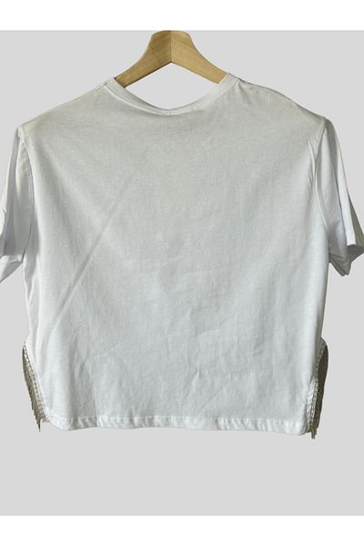 Robin Stone Detailed Crop T-shirt